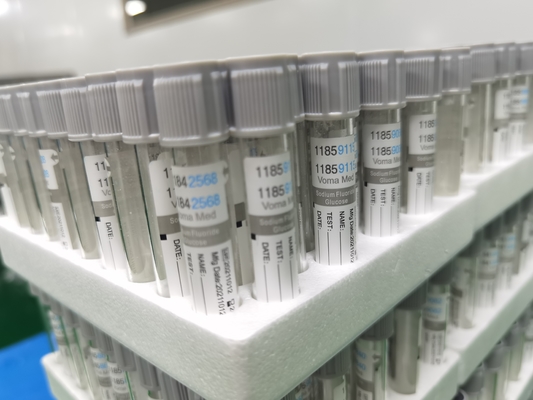 สีเทาหมวกสูญญากาศกลูโคสหลอดฟลูออไรด์การเก็บเลือดหลอดน้ำตาลหลอดแก้วหรือPET