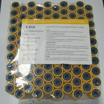 PET Gold Top Serum Separator หลอด 6ml Clot Activator Vacuum 13*100mm