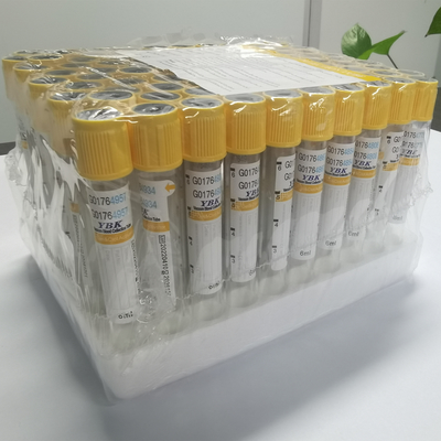 Yellow Cap Vacuum 6ml Gel Clot Activator Tube 13 * 100 มม. ใช้ครั้งเดียว