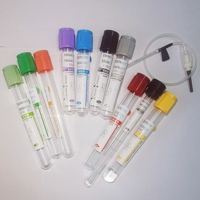 หลอดเก็บตัวอย่างเลือดสุญญากาศที่มีสีแดง เหลือง เขียว น้ำเงิน ดำ ม่วง