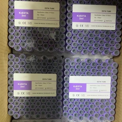 หลอดเก็บเลือดสุญญากาศ EDTA ฆ่าเชื้อด้วยรังสี 3ml 13*75mm หลอดทดลองแก้ว