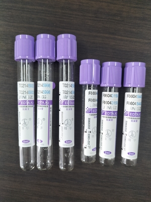 กระจก K2 EDTA ท่อสําหรับ 1ml-10ml ความจุกับท่อสีม่วงลาย Label สีในวัสดุกระจก