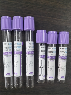CE อนุมัติ K2 EDTA Tube สีม่วงท่อเก็บเลือดทางการแพทย์ชนิด 1ml-10ml