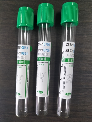กล่องสีเขียว 2ml-10ml โซเดียมฮีพารีนท่อสําหรับท่อทดสอบการเก็บเลือดทางการแพทย์