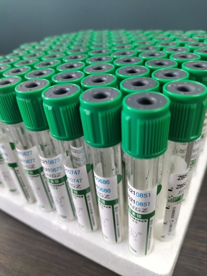 กล่องสีเขียว 2ml-10ml โซเดียมฮีพารีนท่อสําหรับท่อทดสอบการเก็บเลือดทางการแพทย์