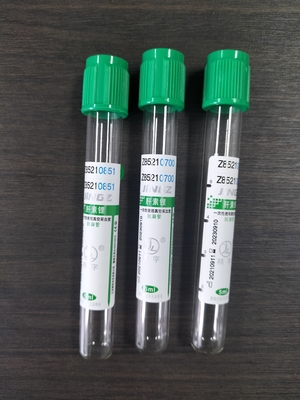 กล่องสีเขียว 2ml-10ml โซเดียมฮีพารีนท่อสําหรับท่อทดสอบการเก็บเลือดทางการแพทย์