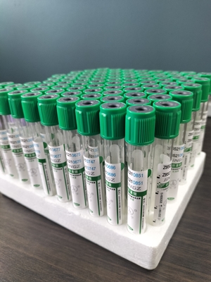 กล่องสีเขียว 2ml-10ml โซเดียมฮีพารีนท่อสําหรับท่อทดสอบการเก็บเลือดทางการแพทย์
