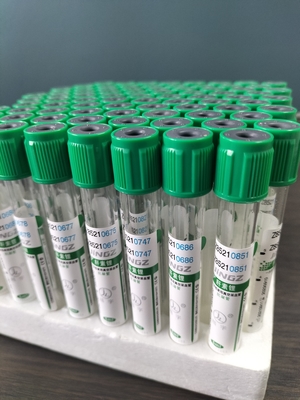 กล่องสีเขียว 2ml-10ml โซเดียมฮีพารีนท่อสําหรับท่อทดสอบการเก็บเลือดทางการแพทย์