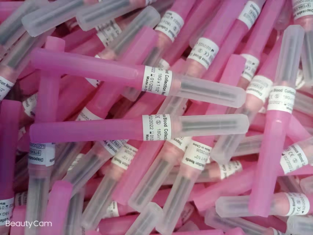 เข็มเจาะเลือดชนิดปากกาสีชมพู 18G หลายตัวอย่าง EO Gas Sterilization